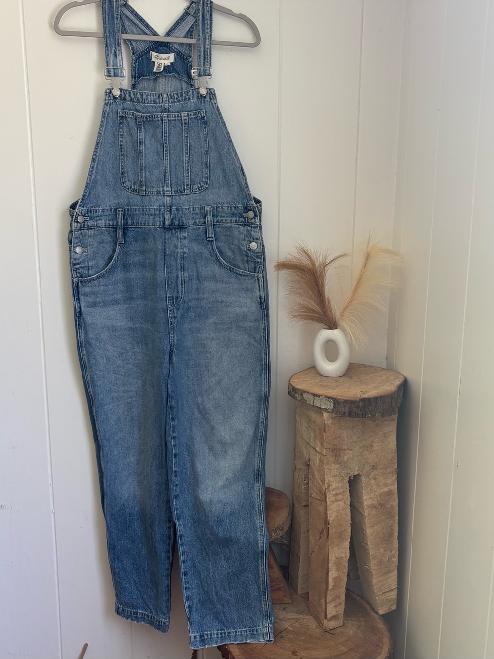 Madewell Light Wash Denim Overalls with Crossback Straps